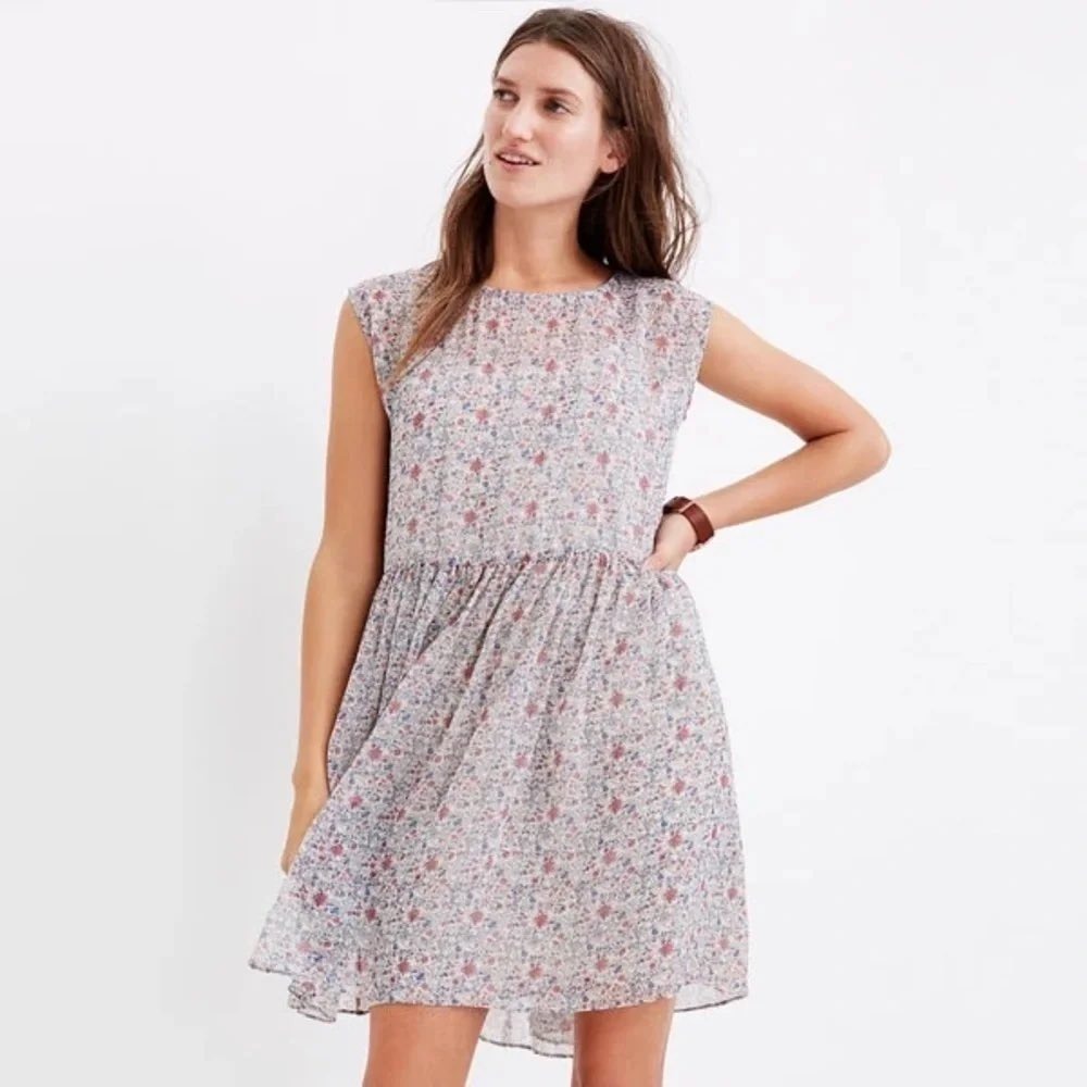 Madewell Sharon Tie Back Mini Babydoll Dress Shadowpetal Floral Chiffon Print M